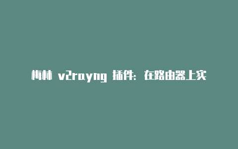 梅林 v2rayng 插件：在路由器上实现高效的网络代理